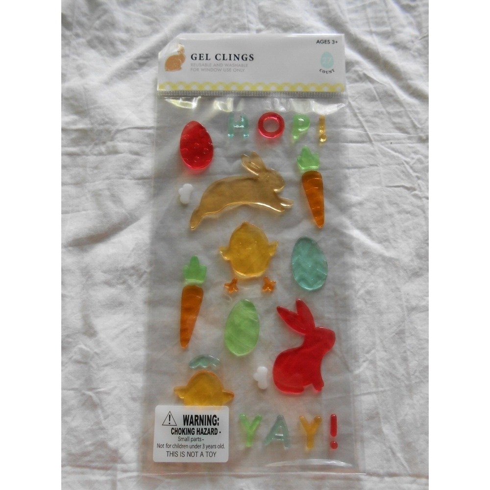 NEW HOP YAY Spring Summer Bunnies Chicks‎ Window Gel Clings Decorations 27 ct
